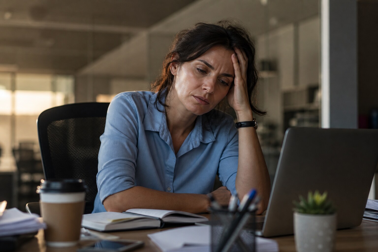 Woman exhausted at her desk